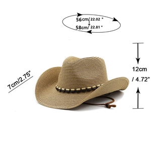 Guide des tailles détaillé pour chapeau en paille à large bord avec bandeau perlé