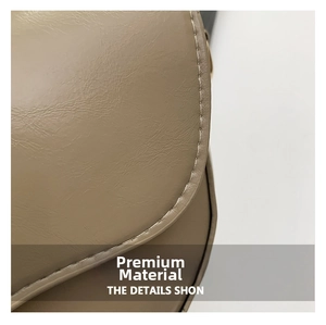 Detail showing high-quality beige PU leather texture and neat stitching on the saddle bag