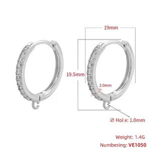 Detail of silver paved earrings with bottom loop showing dimensions 19.5x19mm