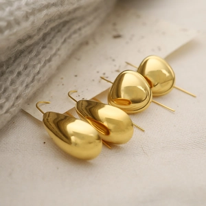 Chunky Water Drop Teardrop Earrings For Women 18K Gold Plated Stainless Steel High Polish Mirror Finish Minimalist Jewel