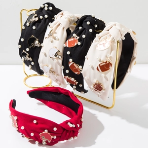 Serre-Tête Noué Sport Tissu Alliage Künstliche Perle Émail Casque Rugby Dinde Charme Action Grâce Accessoire Cheveux Femme
