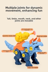 Detail of DIY dinosaur toy with 360-degree rotating suction launcher and movable joints