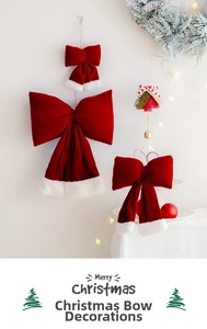 Three-piece set of red velvet Christmas bows with white faux fur trim for holiday wall decor