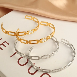Classic chain link open cuff bracelet in gold and silver finish for women