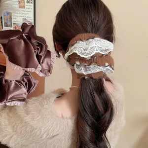 Vintage Scrunchies Velvet Lace Knit Cloth Hair Ties French Elegant Large Ponytail Holders Fashion Accessories Women