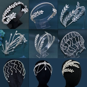 Selection of silver bridal headbands with sparkling rhinestones for wedding parties