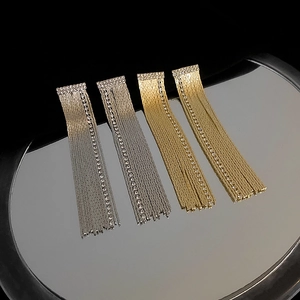 Sparkling square rhinestone tassel drop earrings in gold and silver plating