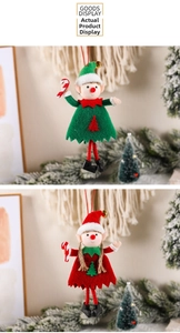 Christmas elf doll hanging ornaments with festive hats and bells in red and green