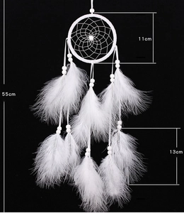 White dream catcher dimensions: 55cm total length with 11cm diameter hoop and feather detail