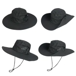 Quick-dry outdoor sun hat in black with adjustable windproof rope and 4 ways to wear