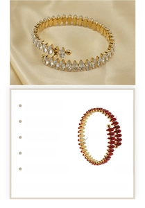 Detail view of 8.0mm wide adjustable zircon bangle in 18K gold plated stainless steel