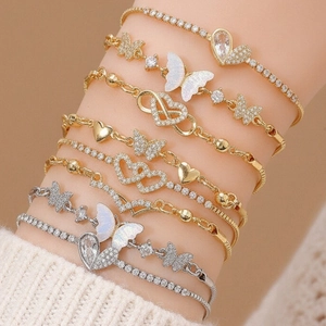 Fashion Gold Silver Butterfly Heart Infinity Charm Bracelet For Women Adjustable Rhinestone Copper Link Chain Jewelry Gift