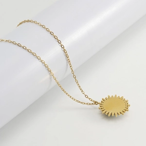 18K gold plated stainless steel necklace with sun pendant and blue turquoise stone