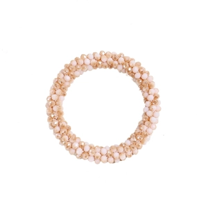 Elegant elastic hair tie with sparkling pink and gold rhinestones on white background