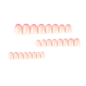 Kit de faux ongles courts ronds rose français avec pointes rose vif sur fond blanc