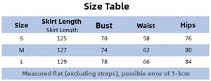 Size chart table for the tube top bodycon dress showing length, bust, waist, and hip measurements