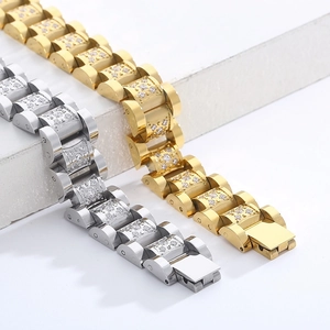 Iced out hip hop cuban link bracelets in gold and silver finish with CZ stones