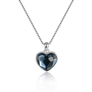 Collar de plata S925 con colgante de corazón de cristal azul oscuro y cadena de caja