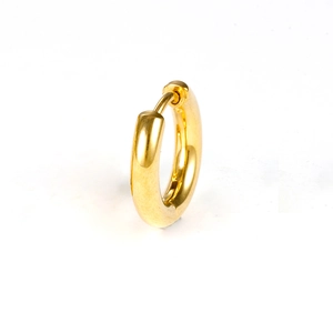 Polished minimalist golden stainless steel huggie hoop earring with secure buckle closure