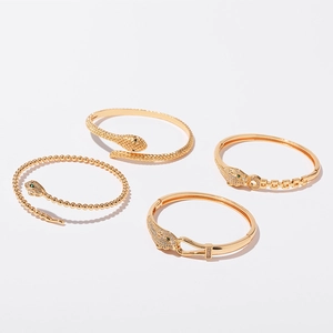 Snake Panther Head Bangle Bracelet 18K Gold Plated Copper Open Cuff Cubic Zirconia Green Eyes Animal Design For Women