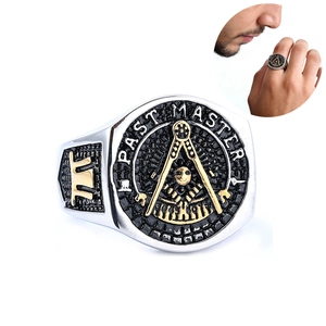 Masonic Past Master Signet Ring 316L Stainless Steel Bicolor Freemasonry Retro Punk Hip Hop Jewelry For Men
