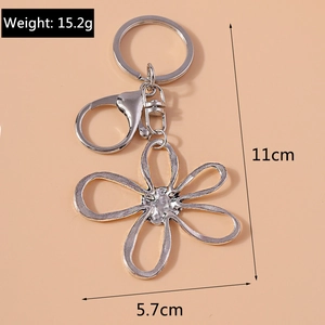 Silver hollow flower keychain with lobster clasp, 11cm length and 15.2g weight details