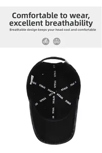 Detail view of cotton baseball cap interior with NY&JA logo straps and breathable vents