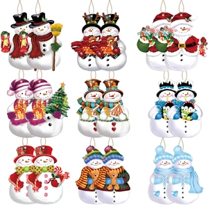 18-piece wooden Christmas snowman pendants set with diverse festive holiday designs