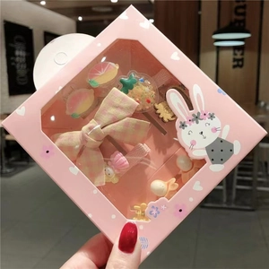 Rosa Haarschmuck Geschenkset für Mädchen mit Hasenmotiven und bunten Schleifenclips