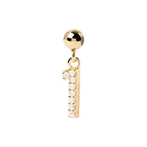 Macro detail of gold-plated S925 silver number 1 pendant with pavé set cubic zirconia