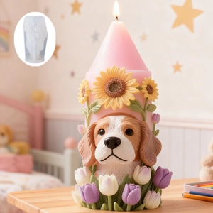 3D Beagle puppy silicone mold for making handmade sunflower tulip scented candles