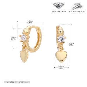 Detailed dimension guide for 925 silver heart hoop earrings with 5A grade zircon stone