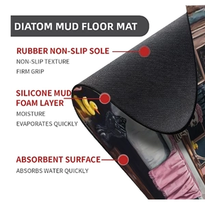 Three-layer waffle diatomite bath mat with anti-slip rubber base and cartoon skull print