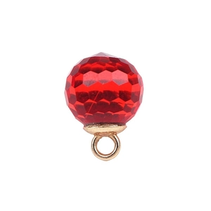 Faceted 10mm red glass bead button with gold metal loop for traditional clothing