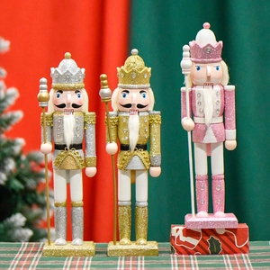 Three 30cm glittery wooden nutcracker king figures for Christmas festive decorations