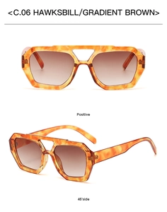 Dual view of irregular tortoiseshell sunglasses with gradient brown lenses in C.06 color