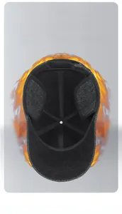 Detail view of winter baseball cap with thick fleece lining and fold-down ear flaps