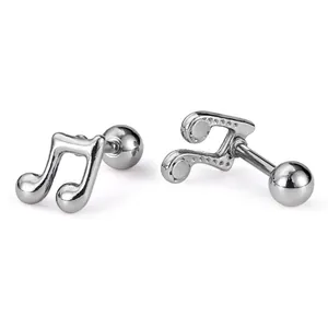 Stainless Steel Musical Note Stud Earrings Unisex Minimalist Music Symbol Screw Back Ear Piercing Jewelry Gift For Women Men