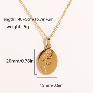 Detailed specs of the irregular gold rose pendant necklace with dimensions and weight