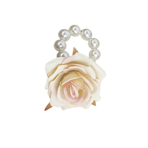 Floral hair scrunchie with cream rose and pearl ring for a minimalist fairy style