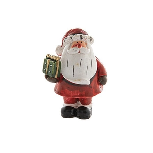 Hand-painted Santa Claus resin desk ornament holding a green gift box for Christmas decor