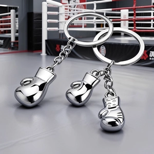 Boxing Glove Dumbbell Keychain Sports Fitness Charm Zinc Alloy Polished Silver Key Ring Gift