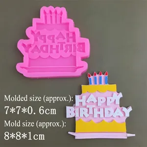 Silicone happy birthday cake mold for chocolate fondant decoration with 8x8cm dimensions
