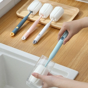 Long handle sponge cup brush for cleaning water bottles and glassware in various colors
