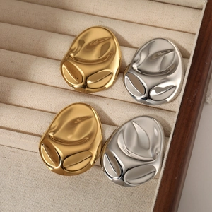 Irregular Crumpled Circular Earrings 316 Stainless Steel PVD Gold Plated Melted Lava Style Minimalist High Polish Jewelry