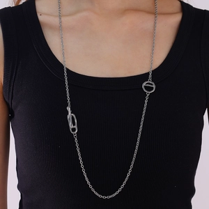 Minimalist silver stainless steel pig nose long chain necklace with OT toggle clasp