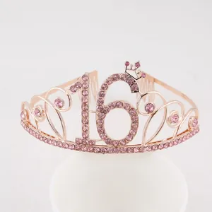 Birthday Tiara Crown With Alloy Rhinestone Party Headband For Women Girl Celebration Age Number Accessory With Combs