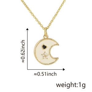 Detail view of crescent moon pendant with white enamel and star heart charm dimensions