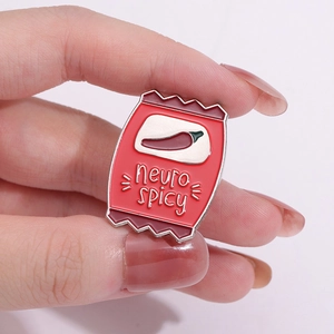 Funny neuro spicy snack bag enamel pin made of red alloy with cartoon chili design
