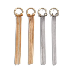 Elegant 18K gold plated long tassel drop earrings in gold and silver finish set